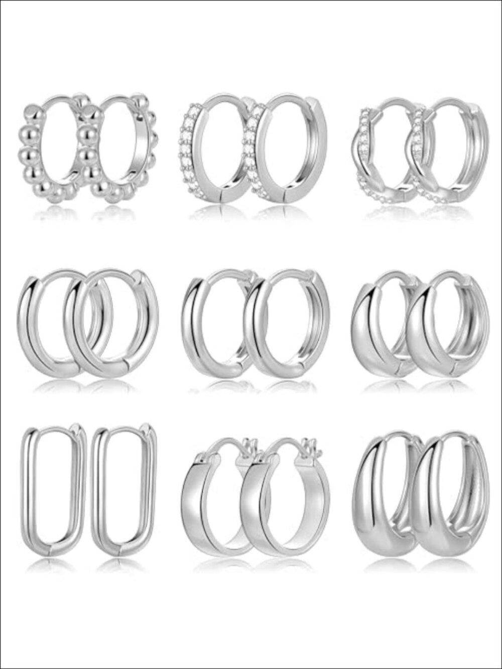 9 Pairs Chunky Hoop Earrings Set Hypoallergenic Women's Fashion Jewelry